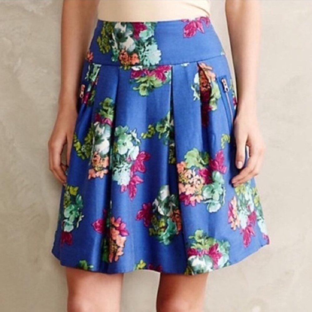 Anthropologie Blue Floral Skirt